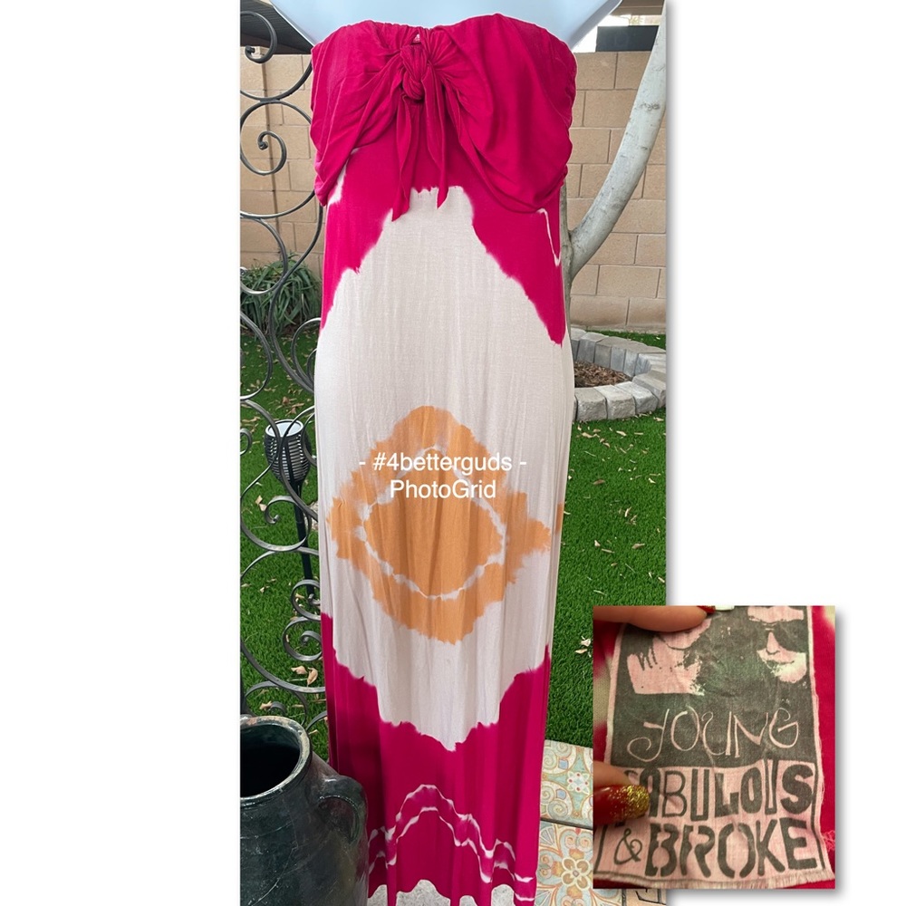 Young Fabulous & Broke Twist Tie Strapless Tie Dye Print Flowy Maxi Dress XS - Picture 7 of 16